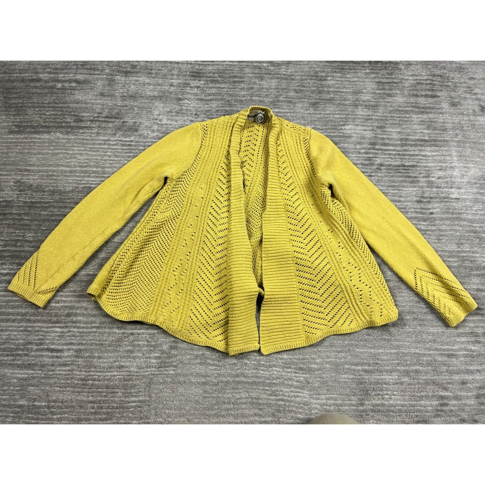 Rosie Neira Cardigan Womens Small Yellow Open Front Pointelle Cotton Sweater
